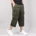 Men's cotton cropped casual pants in khaki colour with loose fit for sports activities