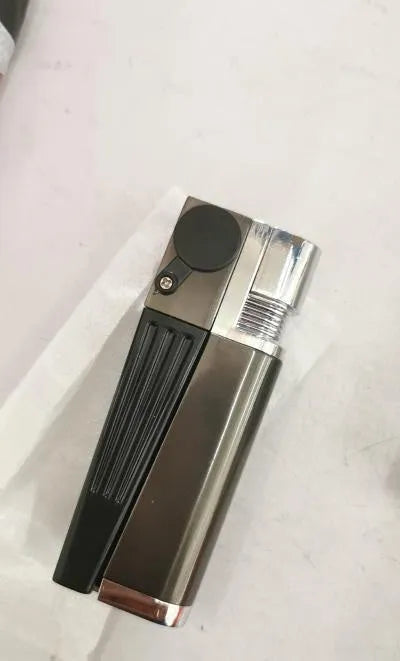 Foldable metal pipe lighter showing stash compartment and lighter mechanism in zinc alloy construction