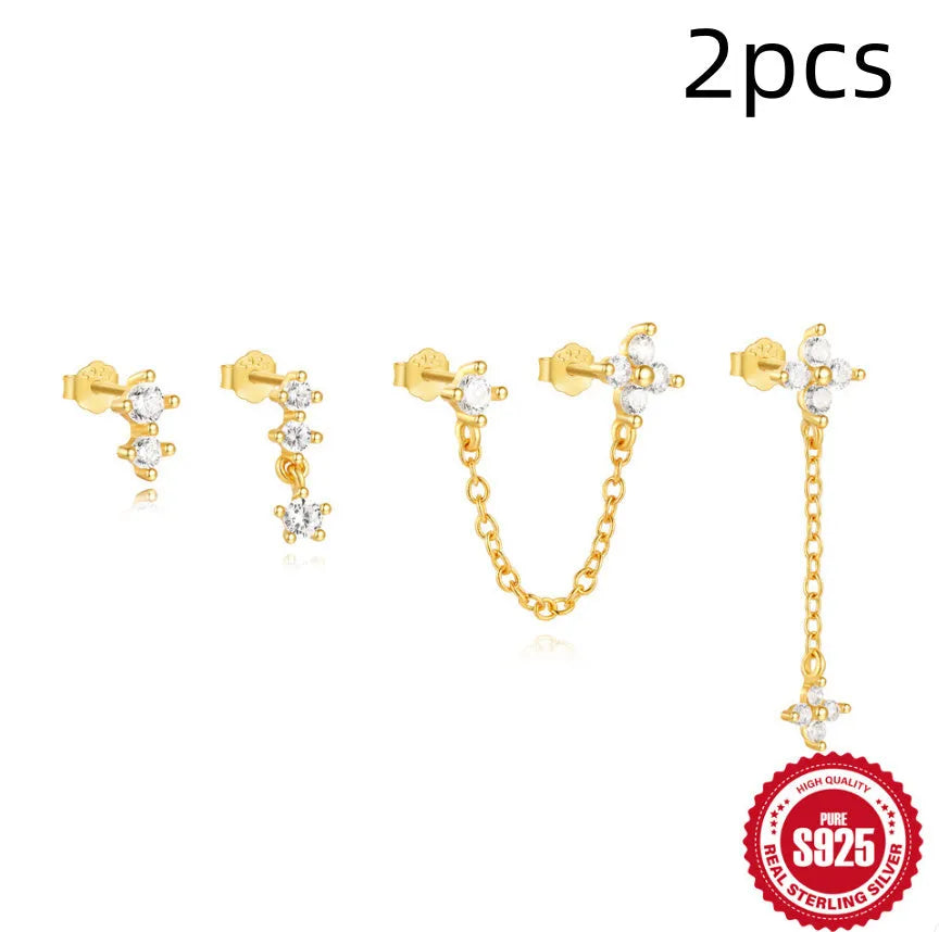 Sterling silver geometric clover petal earrings with electroplated gold finish for women