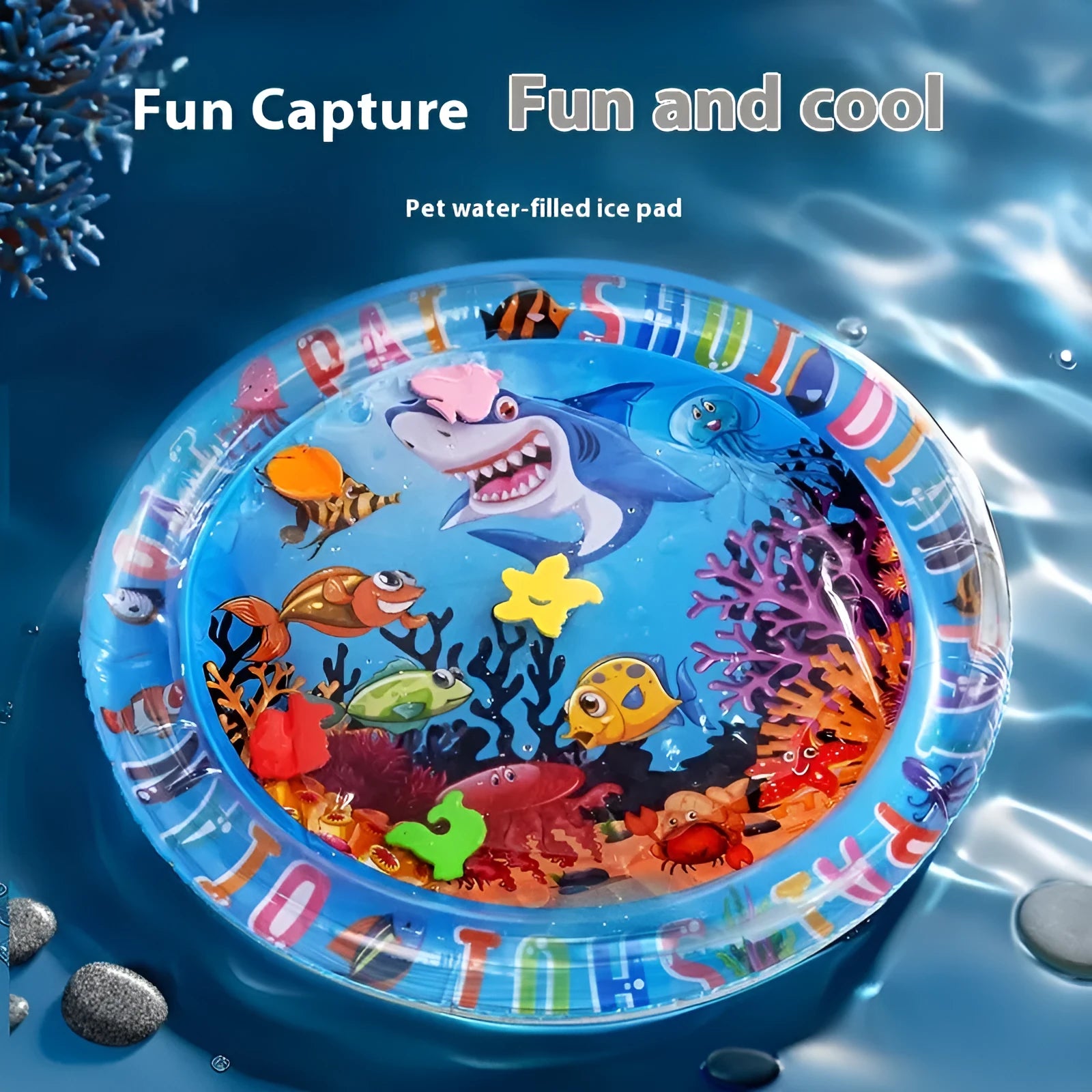 Inflatable PVC pet cooling water bed with dolphin design for dogs and cats