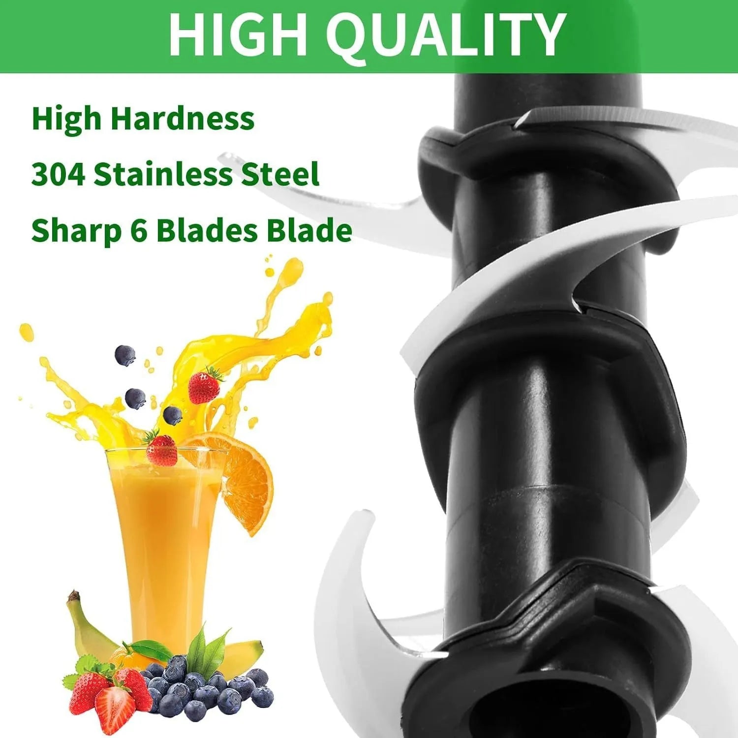 Stainless steel six-stack blade set and knife seat accessory for juicer and blender replacement.