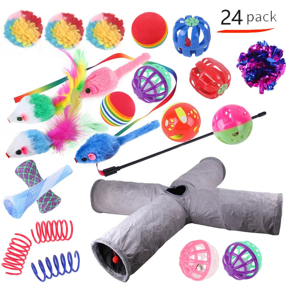 Plastic cat channel tunnel toy set showing single and double layer designs