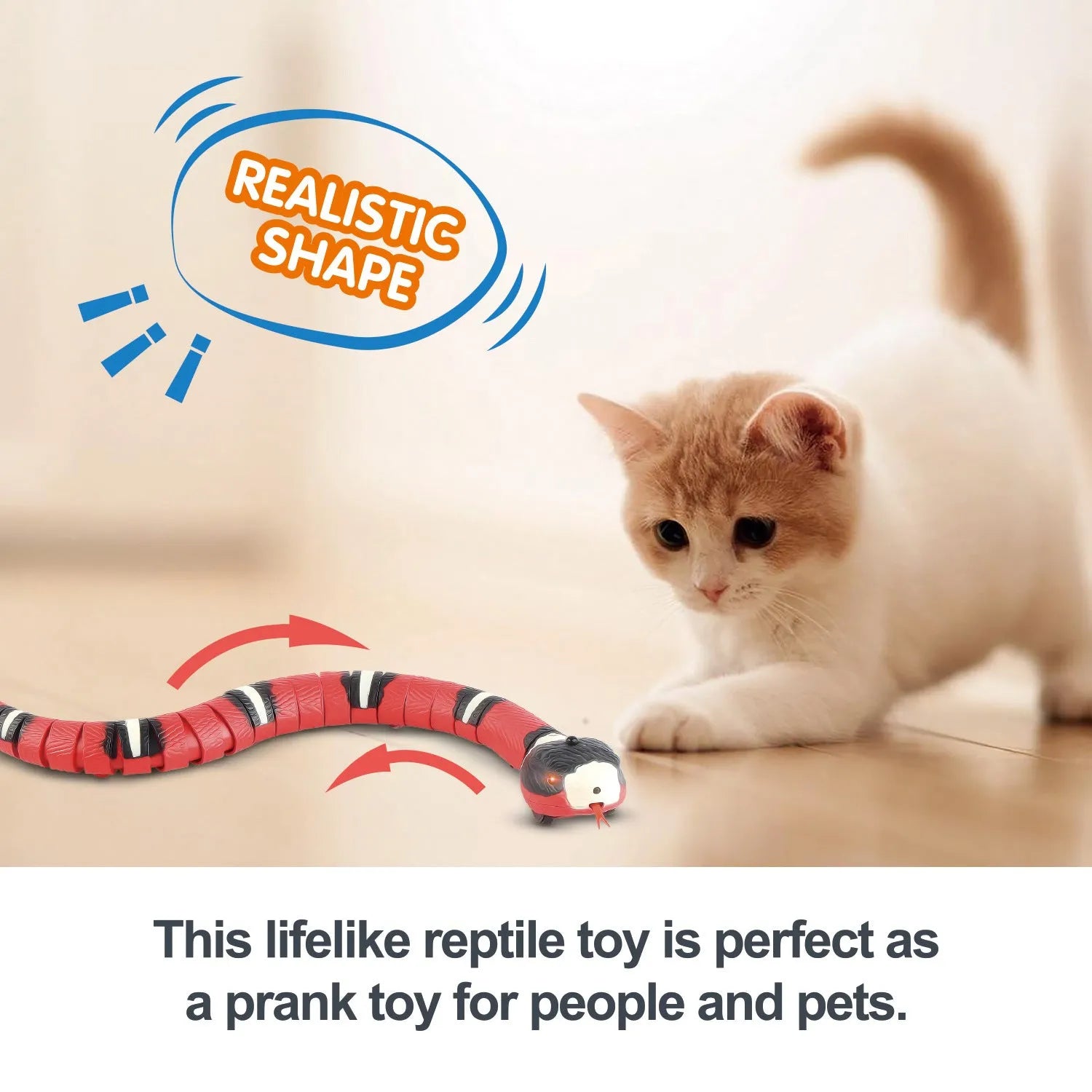 USB rechargeable automatic snake cat toy with segmented plastic body and smart sensing technology