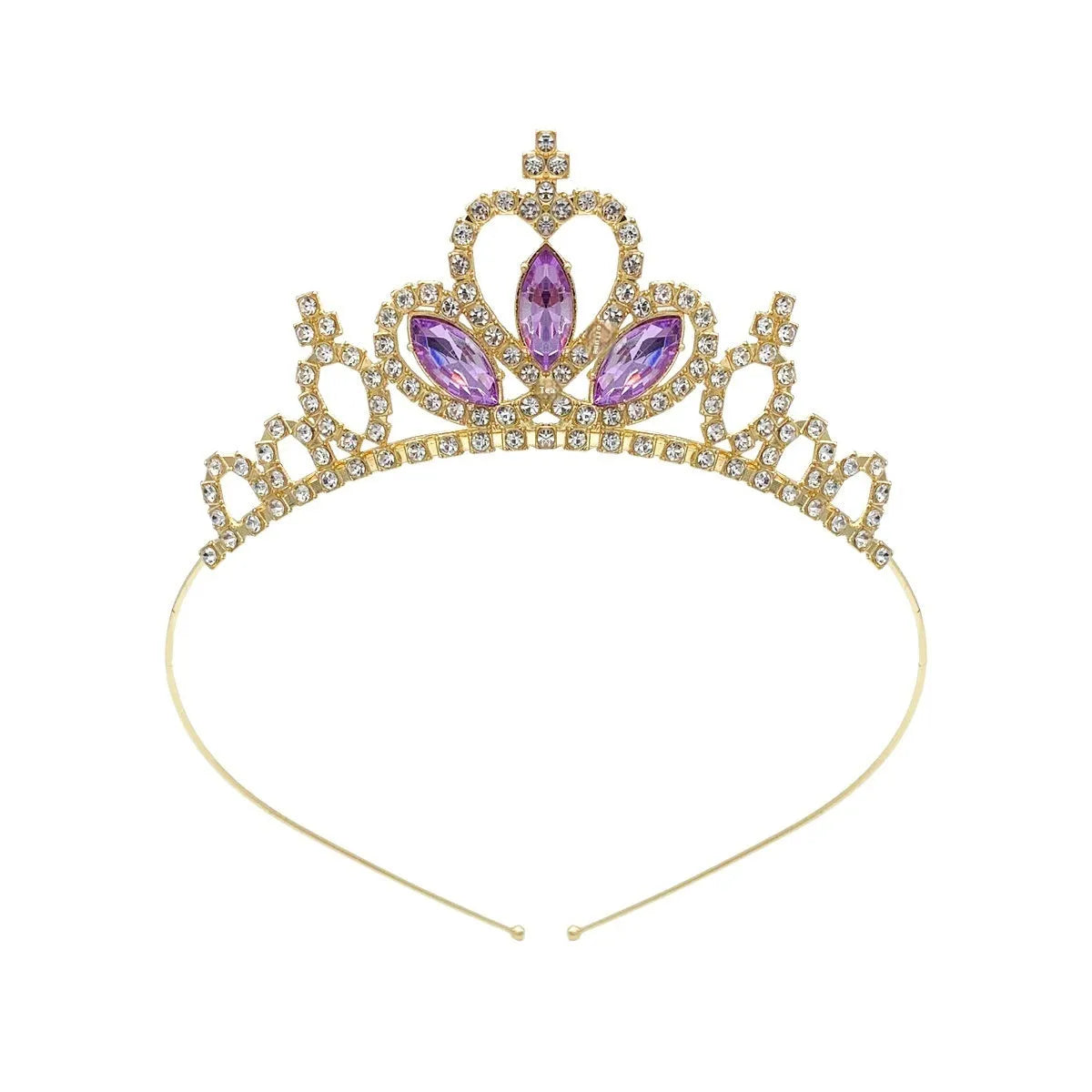 Girl's electroplated alloy princess crown headdress in gold and silver colour variations for birthday parties