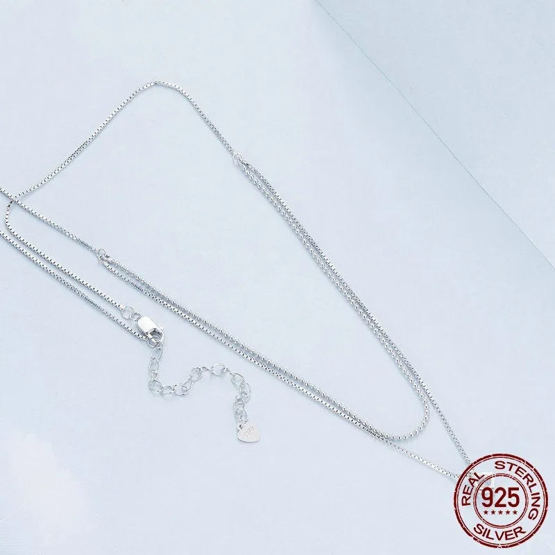 S925 sterling silver double-layer pearl chain necklace with shining pendant in silver colour