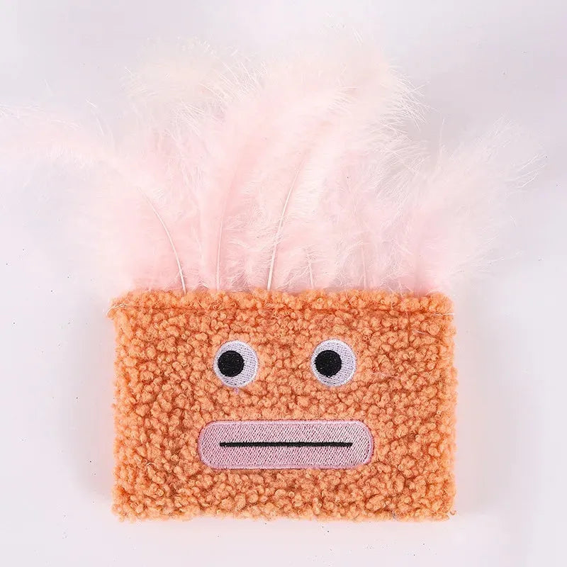 Catnip plush toy with big mouth explosion head shape in blue, green, orange, and purple colour options