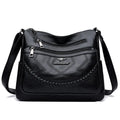 Soft PU leather women's shoulder bag in horizontal square shape with sandwich pockets