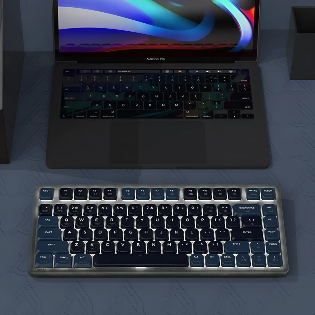 Ajazz AK832PRO green mechanical keyboard with colour screen, compact 81-key layout, and RGB lighting.