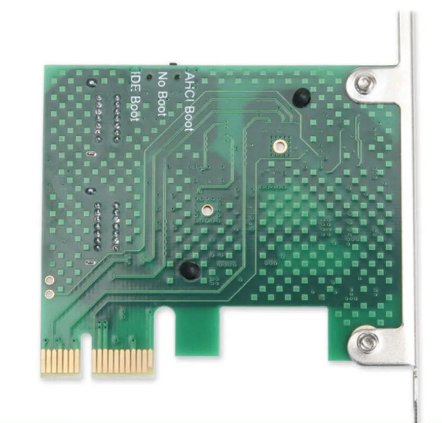 PCIe to SATA3.0 extension card with four SATA3.0 ports, PCIe x1 interface, green finish, and 2U baffle.