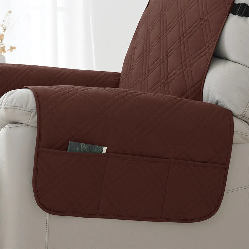 Waterproof quilted sofa cover for Chivas massage chair in burgundy colour, American country style