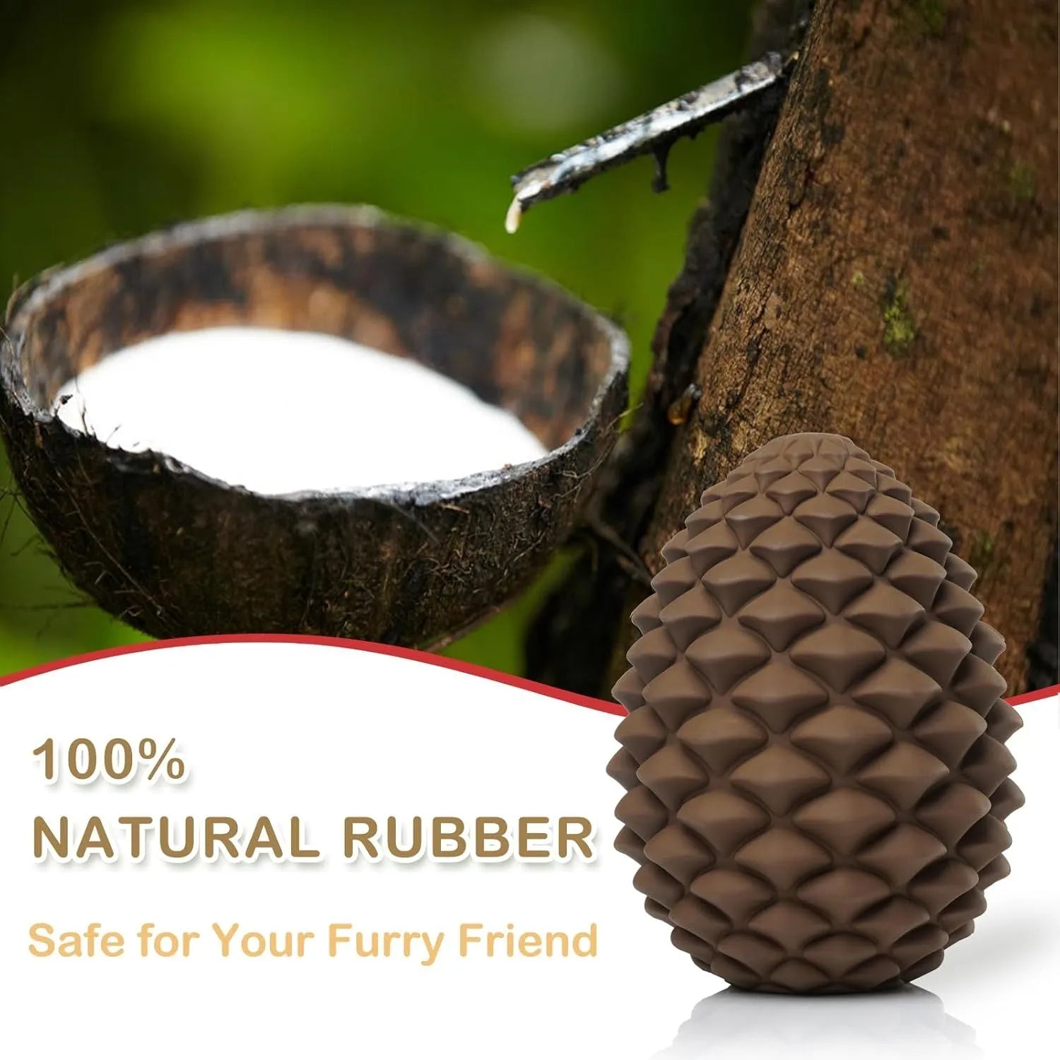 Yellow pine cone-shaped natural rubber dog chew toy with textured surface.