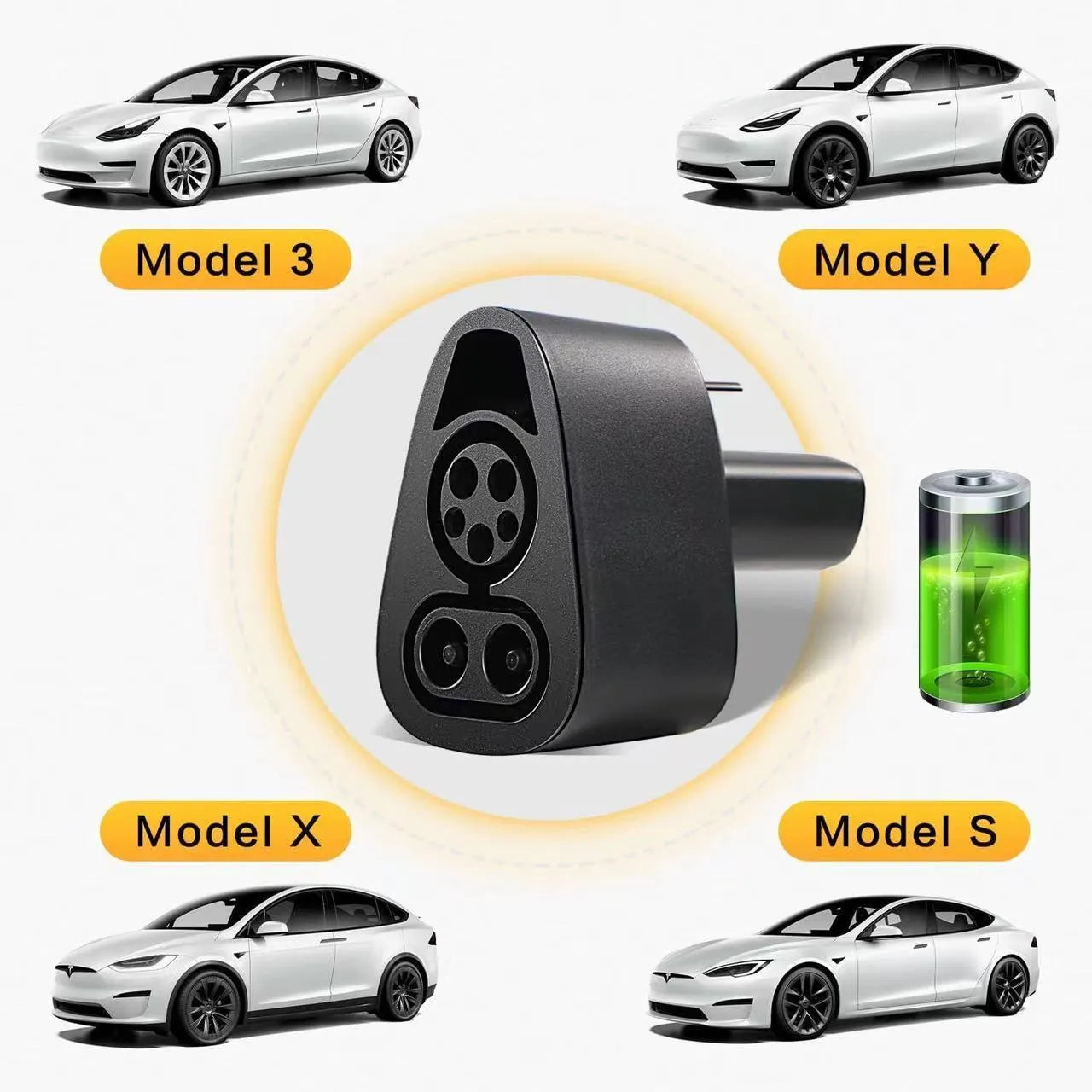 Black Tesla charging plug conversion adapter with PC+nylon shell.