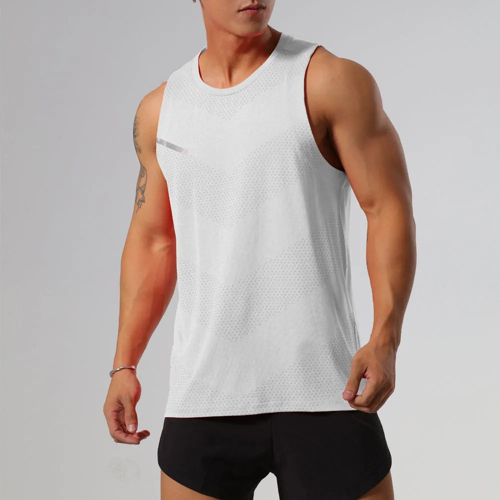 Men's solid colour quick-dry polyester sports tank top for summer outdoor activities.