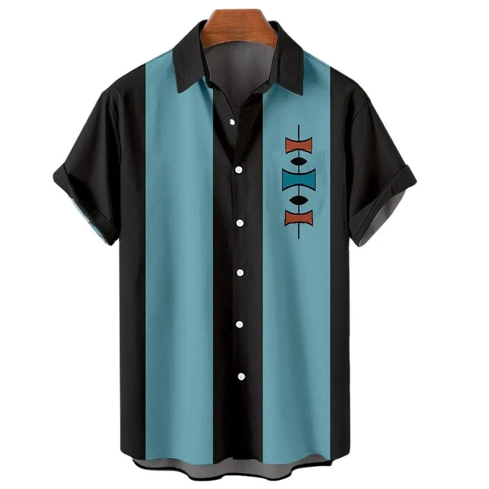 Men's stripe pattern Hawaiian shirt with short sleeves and button front in various colours