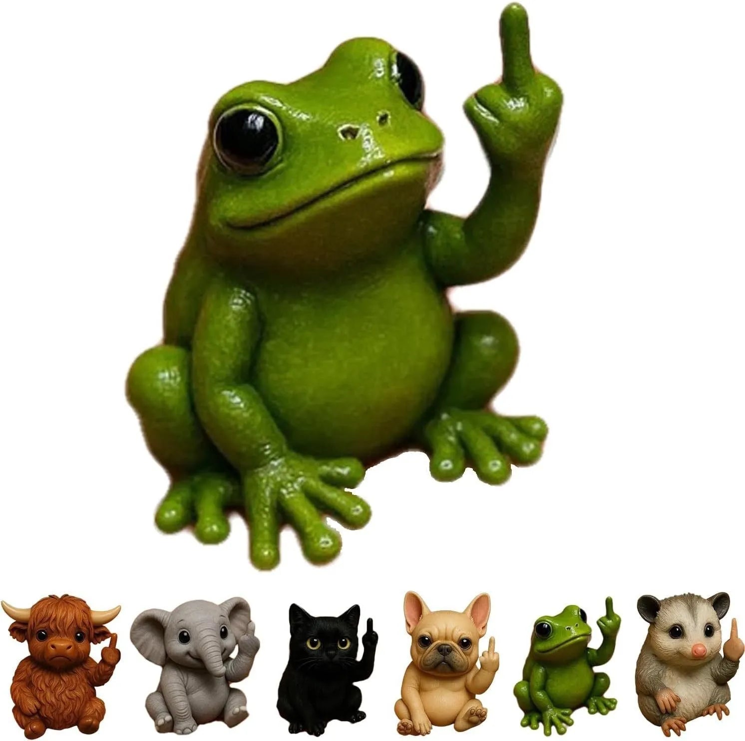 Resin animal middle finger doll ornament in chosen animal style such as cat, dog, or elephant.