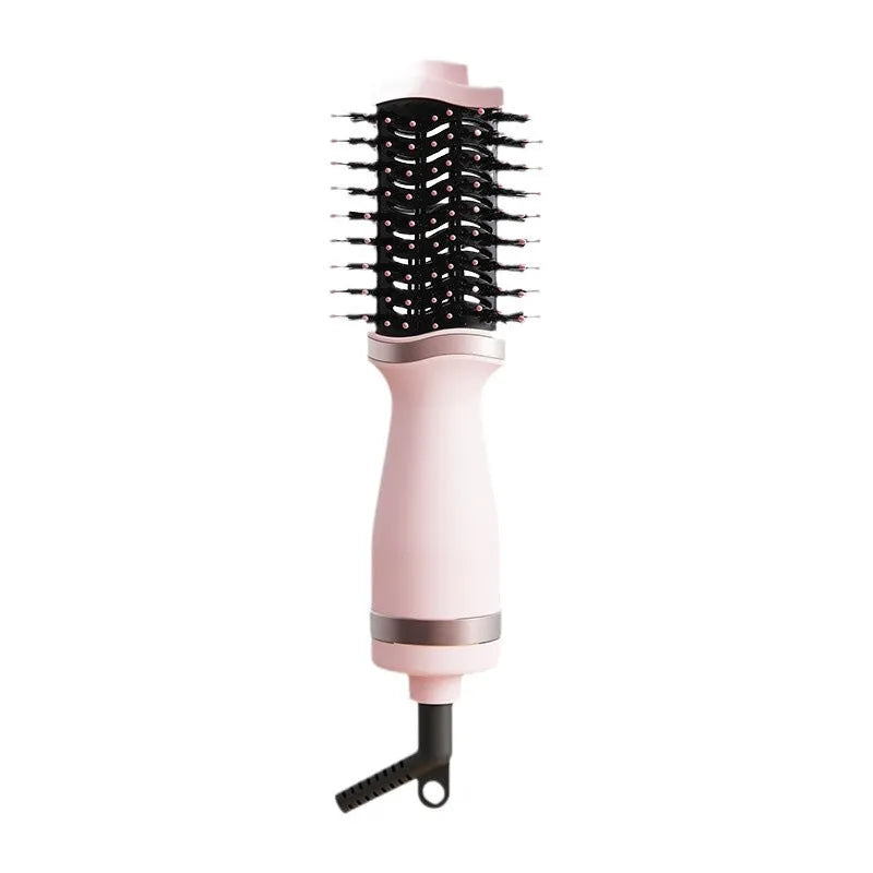 Pink multifunctional hair dryer with styling comb attachment for drying, straightening and curling hair