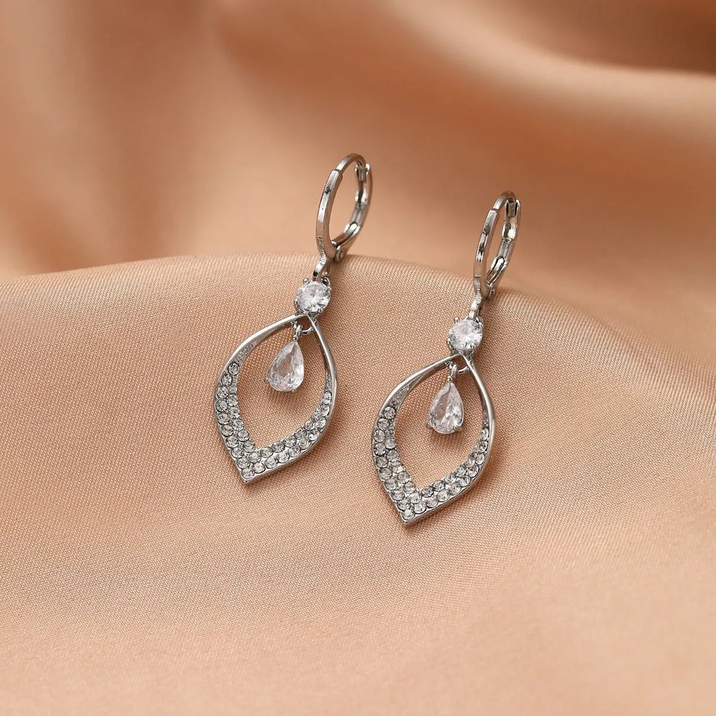 Copper zircon water drop tassel earrings with gold or silver thickened electroplated ear buckles