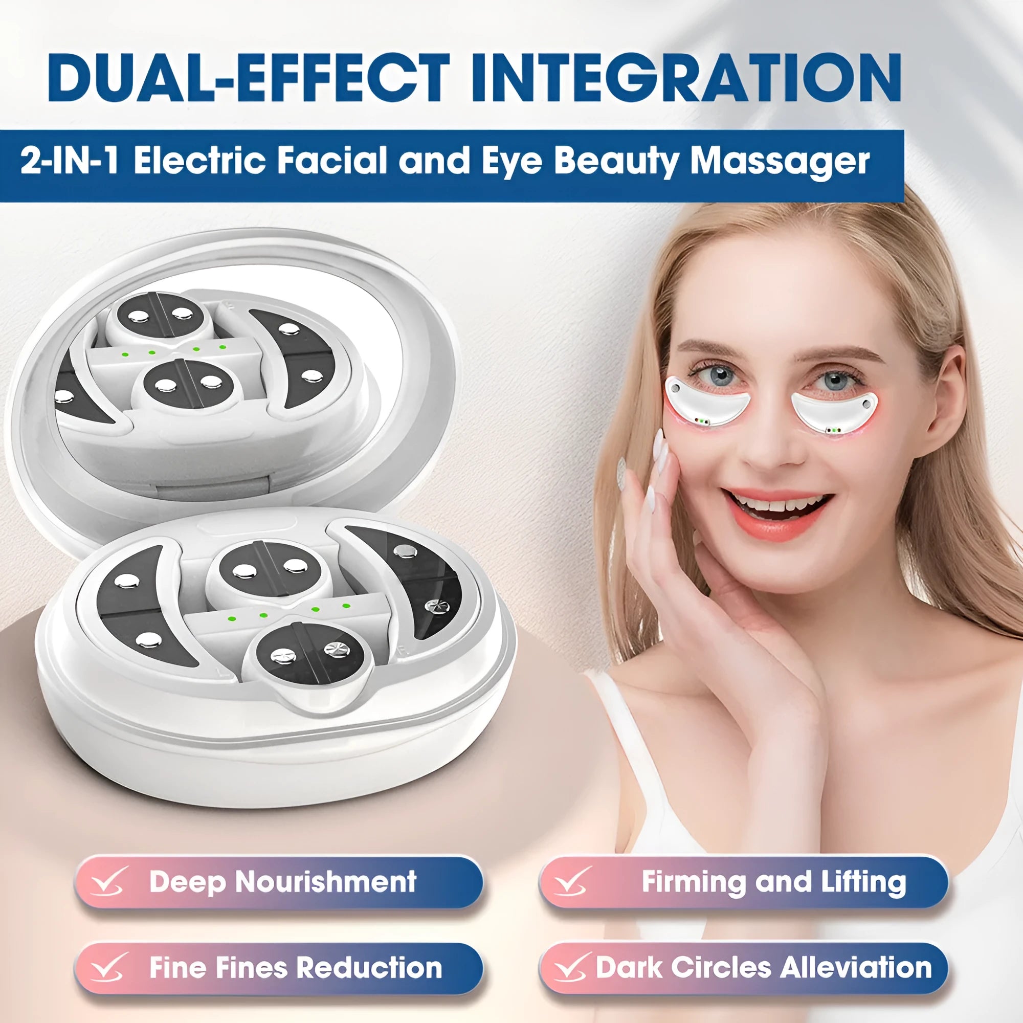 White wireless red light EMS eye and facial massager device for home beauty care