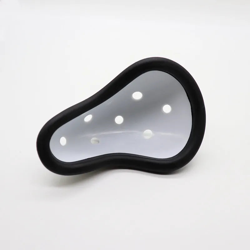 Rubber sports genital protector shown in adult and children's size options.