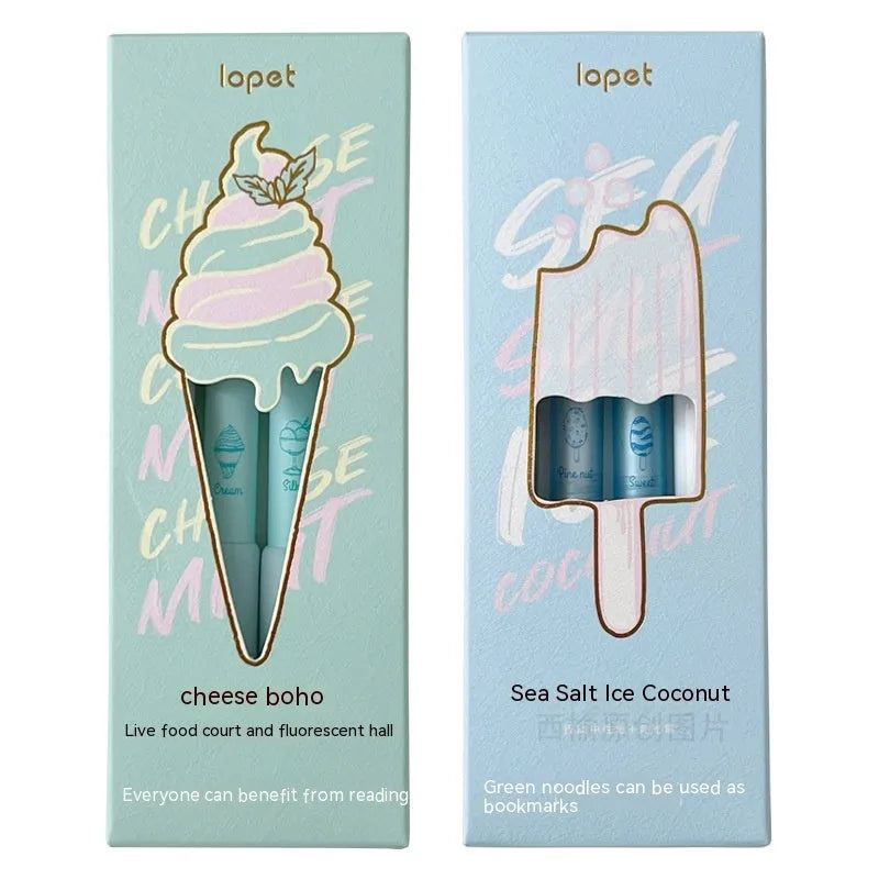 Double-headed fluorescent neutral pen with 0.5 mm tip and Cheese Mint, Sea Salt Ice Cup colours.