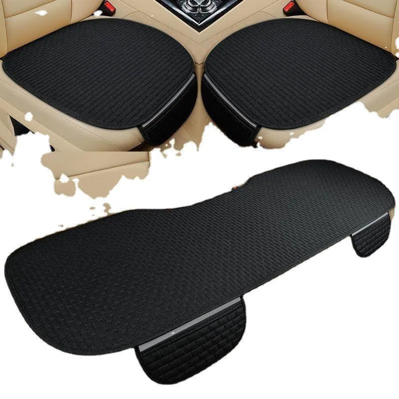Linen plaid car cushion set with hemming edge in choice of three colours for four seasons universal use