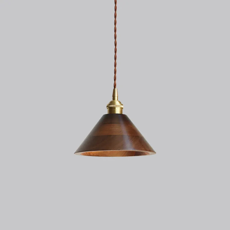 Black walnut and copper single-head droplight chandelier pendant light fixture.
