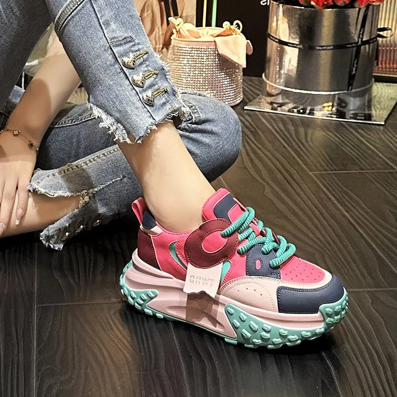 Leather sports casual shoes with a wedge heel and round toe in a choice of four colours.