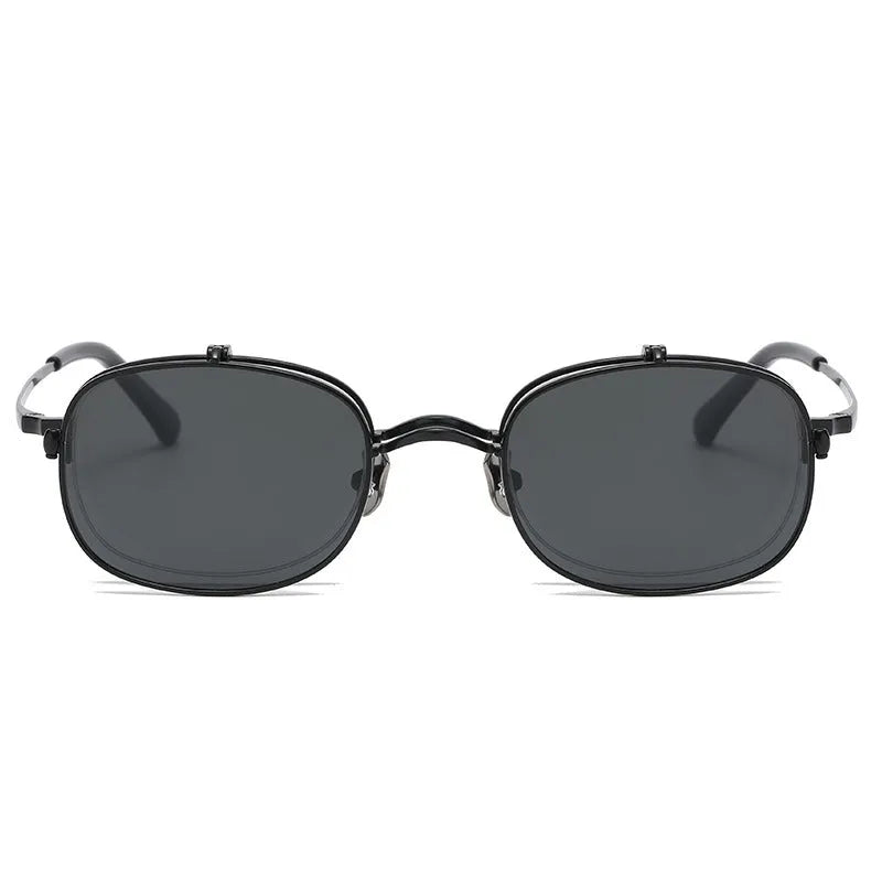 Pure titanium retro polarized sunglasses with black and grey lens, gold frame, box shape