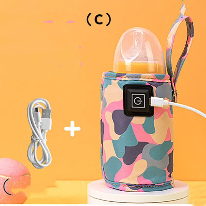 Portable cloth bottle warmer sleeve with silicone alloy heating wire for kids, camouflage pattern, 55-75mm inner diameter