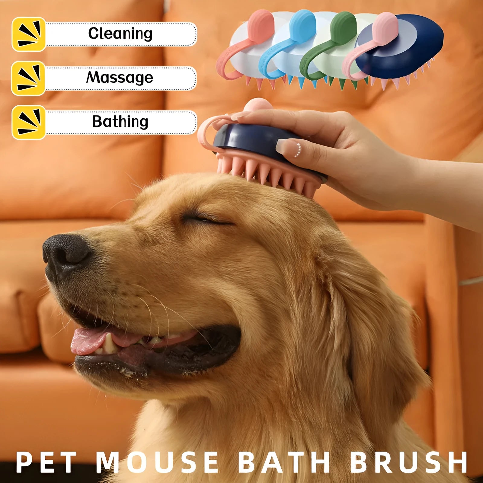 Silicone pet grooming brush with massage head for hair removal and bathing
