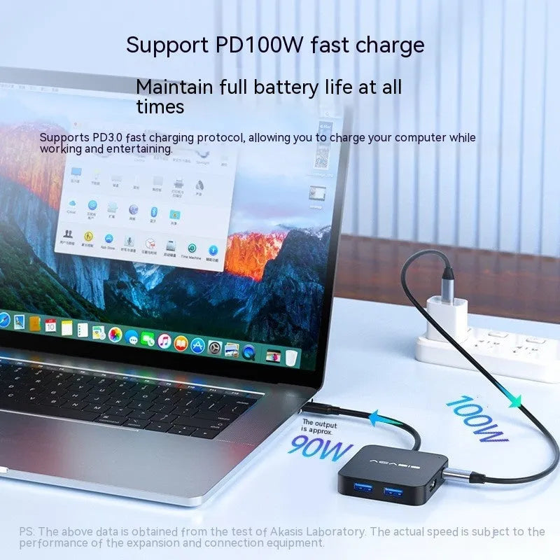 Type-C six-in-one docking station with HDMI and four USB 3.0 ports, ABS resin shell, 60x60x12.85mm
