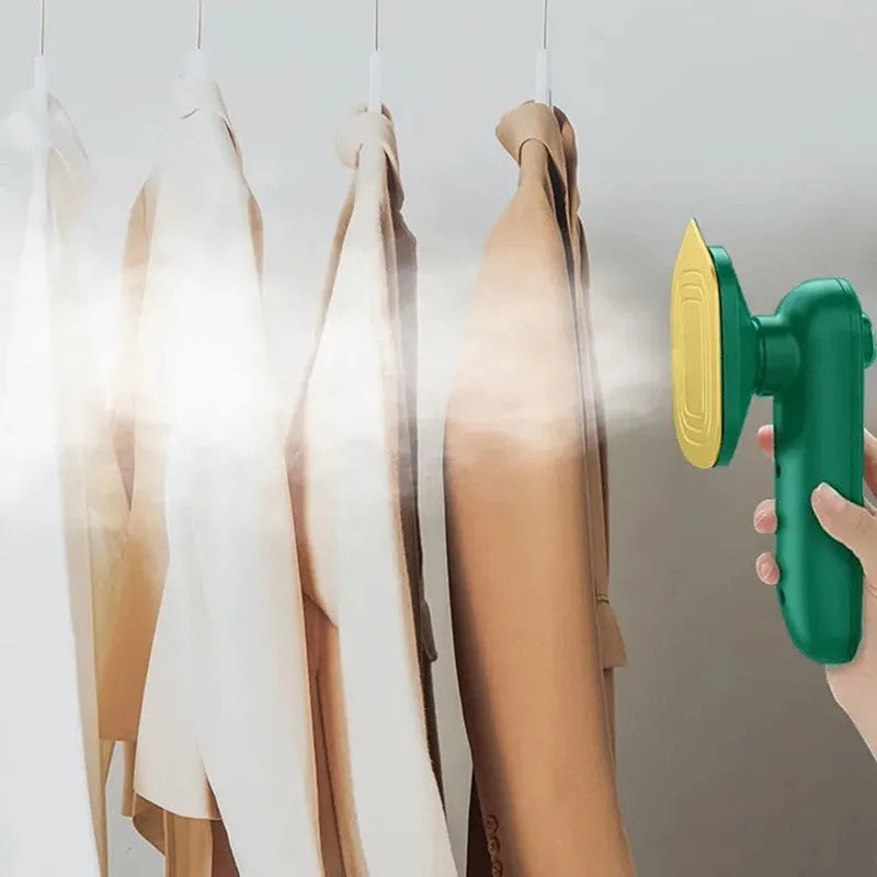 Dark green portable hanging steam ironing machine with ceramic panel and compact design.
