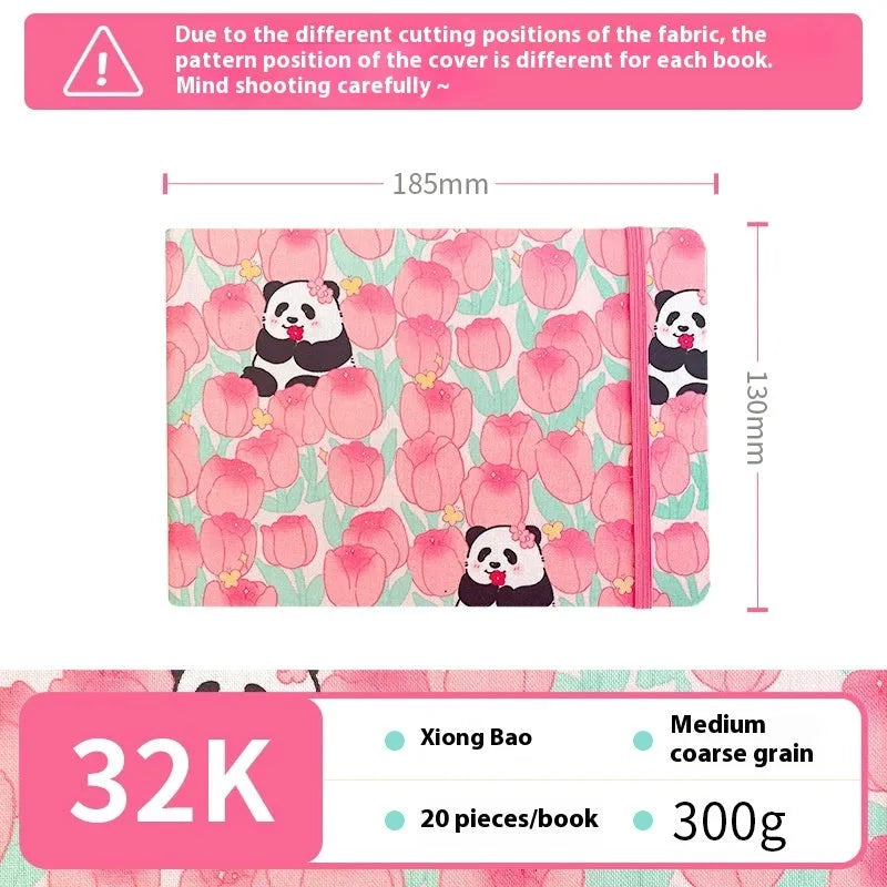 Feiluniao handmade fabric watercolour notebook with cotton paper, 185mm long, shown in a cover design option.