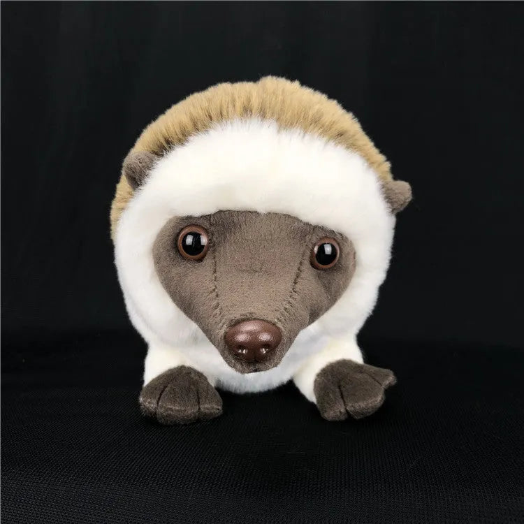 Brown simulation animal plush hedgehog toy 24cm tall on white background