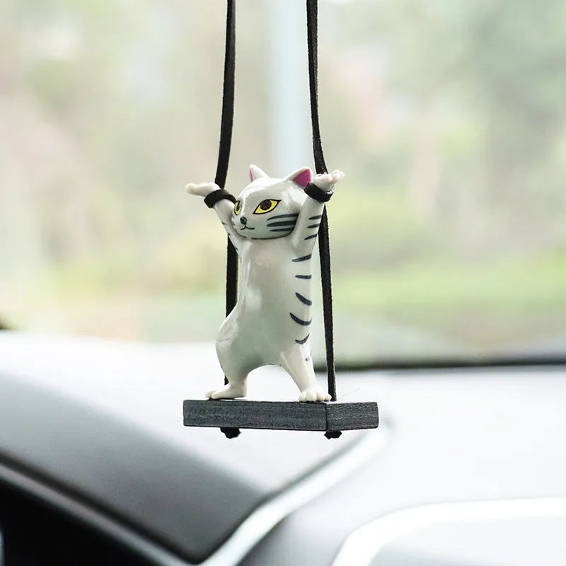 Resin cat pendant car hanger with adjustable rope in five colour variations
