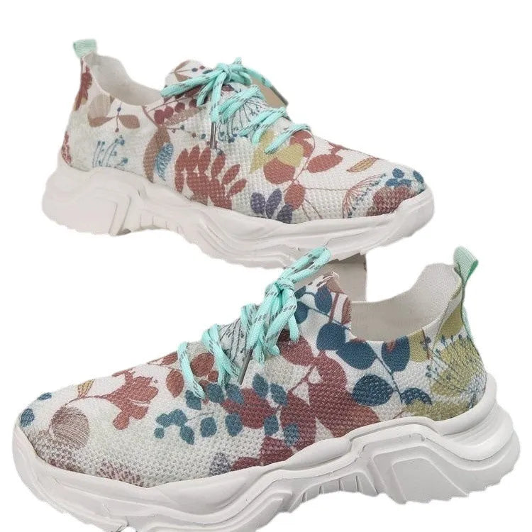 Flyknit casual slip-on running shoes with 3D printed flower design in multiple colours