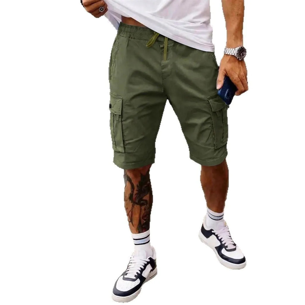 Men's loose fit straight leg cropped workwear shorts in light grey on a mannequin