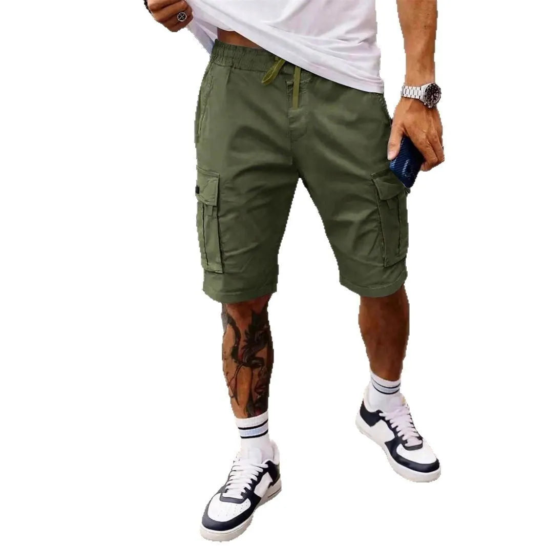 Men's loose fit straight leg cropped workwear shorts in light grey on a mannequin