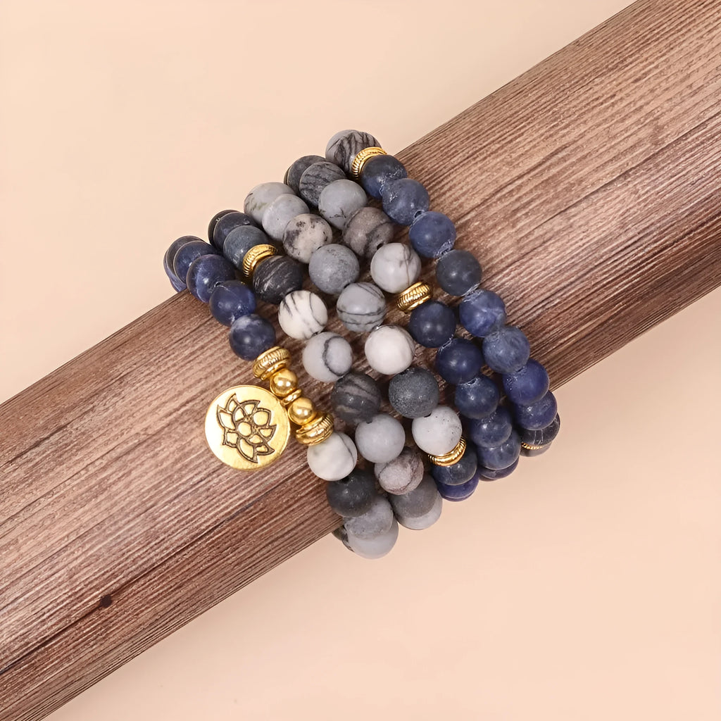 Blue patterned network stone multi-layer bracelet with alloy construction and fresh sweet natural style