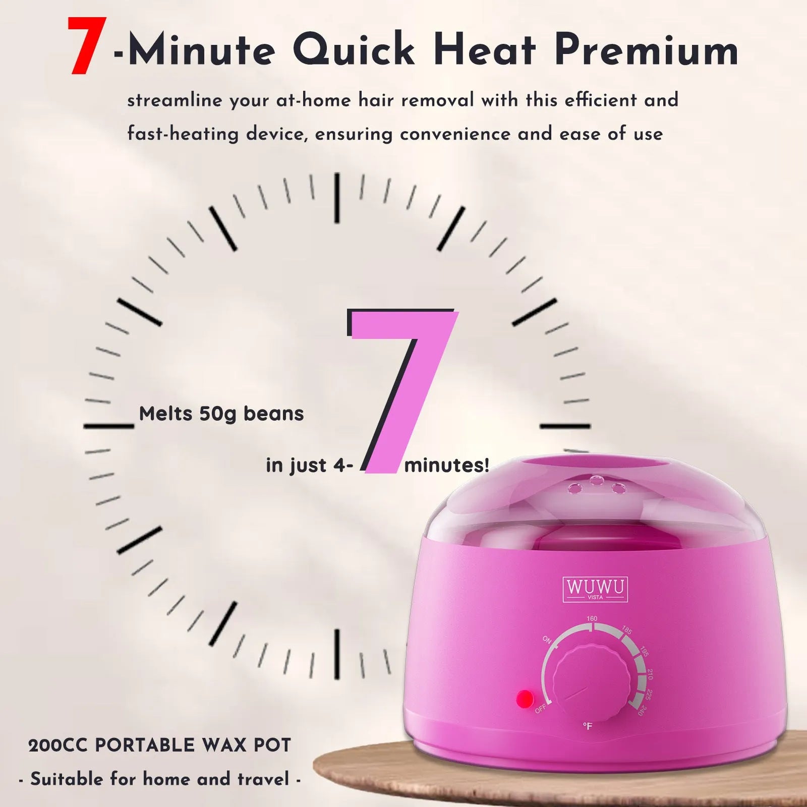27-piece home waxing kit with digital heater, four coloured wax bead pots, and applicator sticks on a pink background.