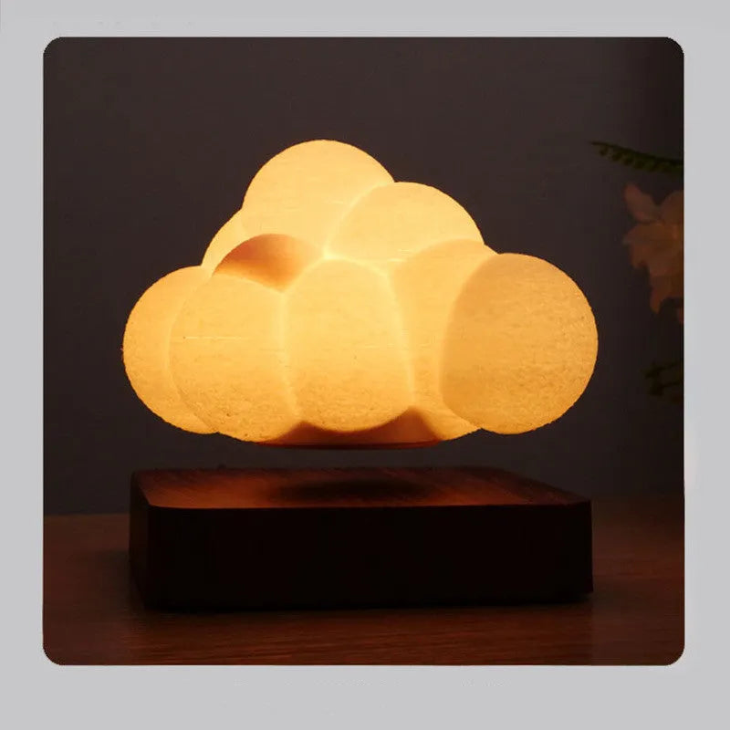 Magnetic levitation cloud lamp with 3D-printed floating cloud, warm white light, and touch control base