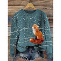 Women's little flower digital printed round neck long sleeve knitted sweater on a hanger.