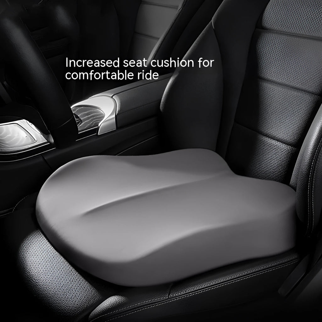 Square car seat cushion with ice silk fabric cover showing 10cm thickness for height increasing support