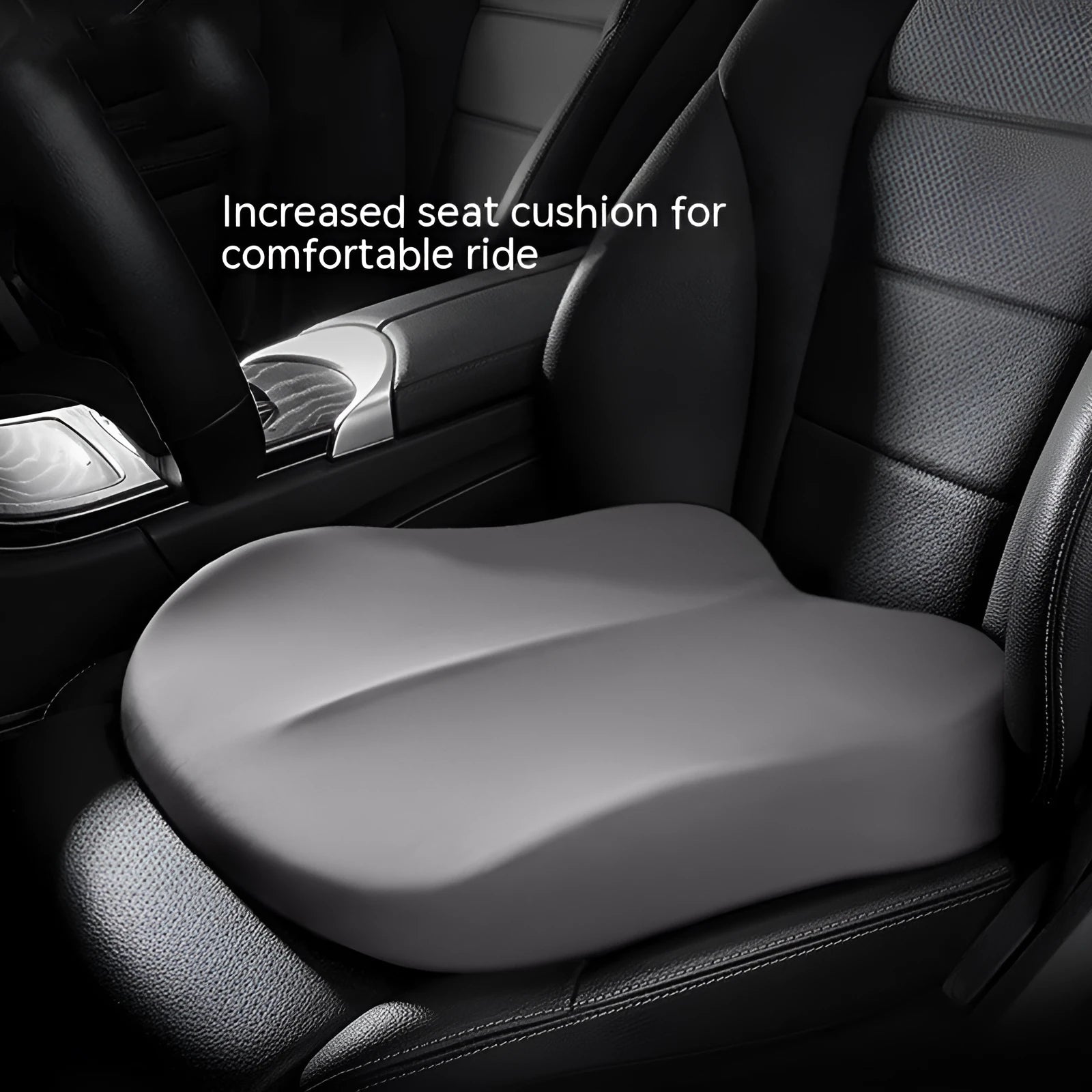 Square car seat cushion with ice silk fabric cover showing 10cm thickness for height increasing support