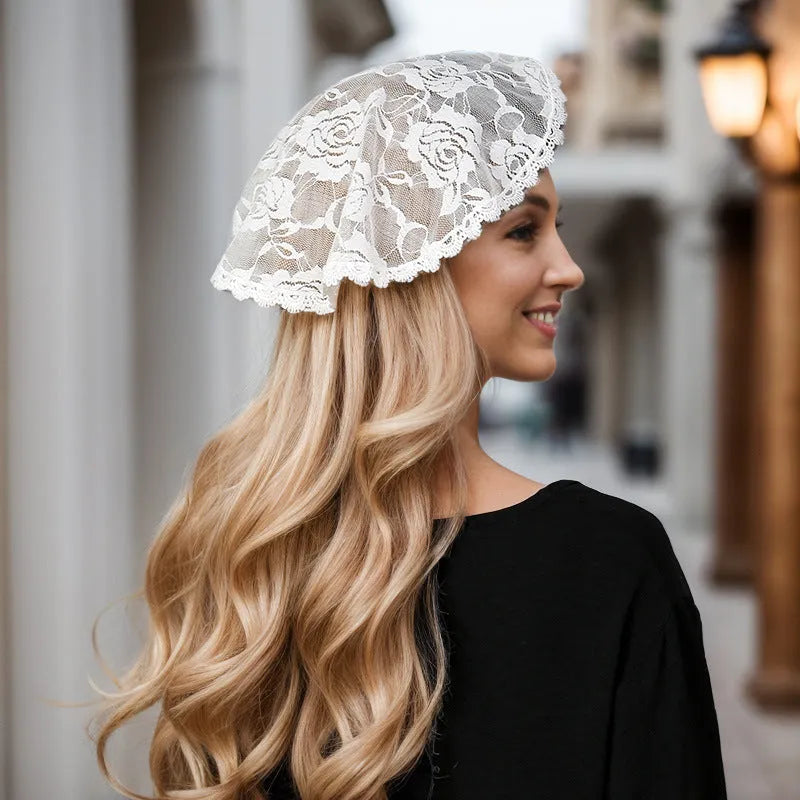 Round bridal head cover with flower decoration in Japanese Korean sweet style