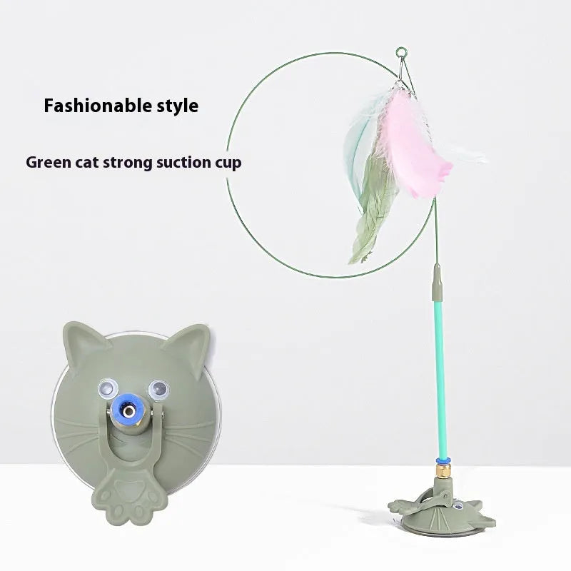 Cat teaser strong suction cup long brush holder toy with bell for indoor play with plastic construction