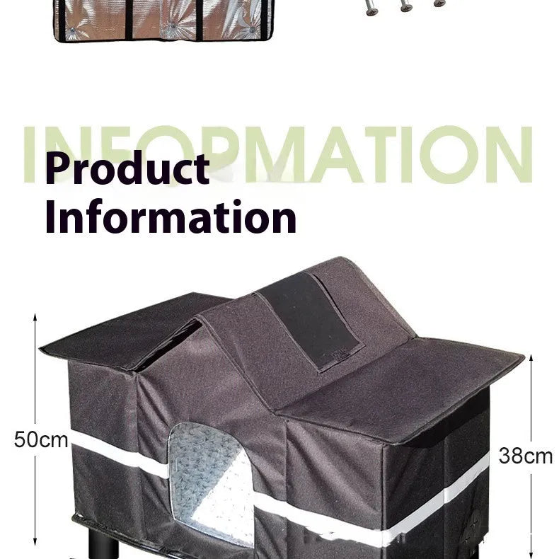 Black waterproof outdoor cat house with reflective striped sunroof, Oxford cloth and PE polypropylene hollow sheet pet bed