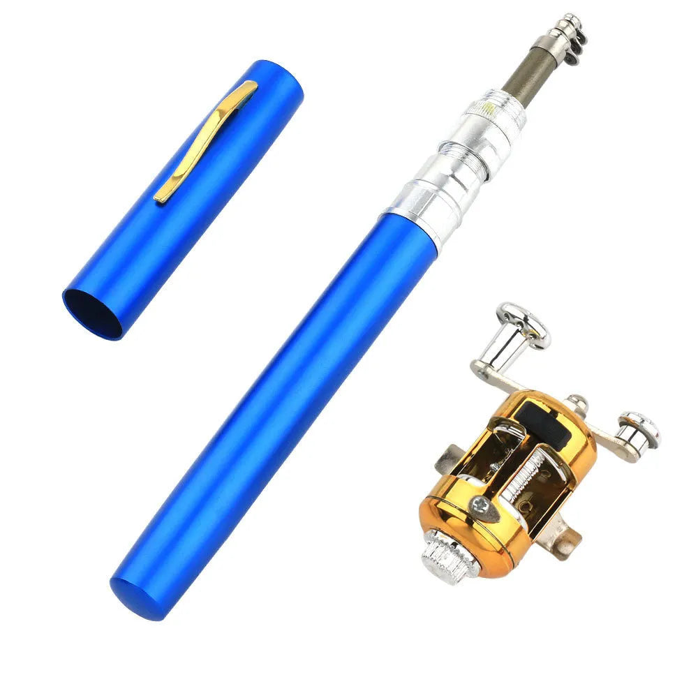 Telescopic pocket stream fishing rod kit collapsed in aluminium pen case with gold ST5RL reel
