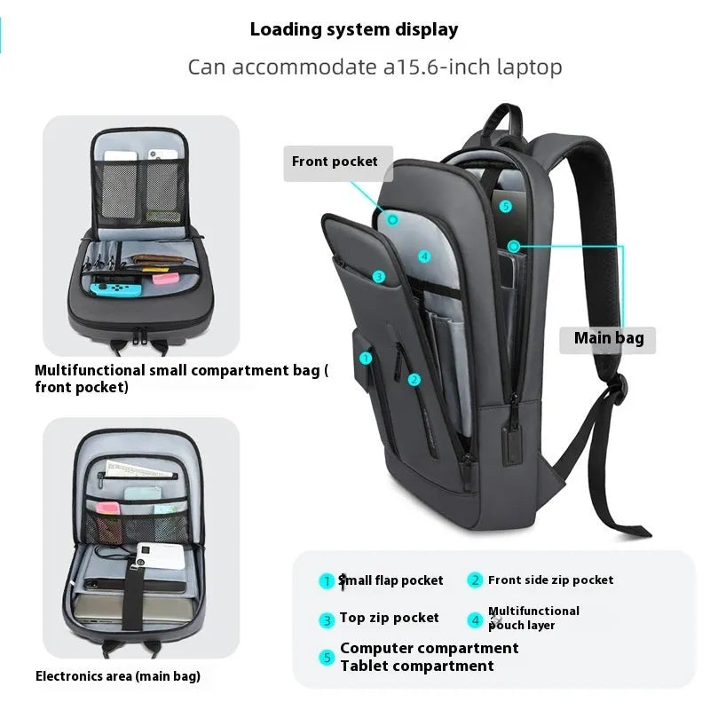 Men's Oxford cloth backpack in solid colour with sewing line detail for business travel
