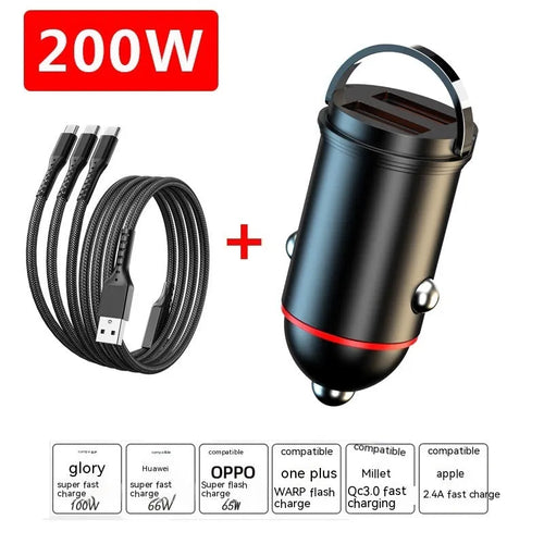 Black 200W car charger with USB ports for multiple device charging